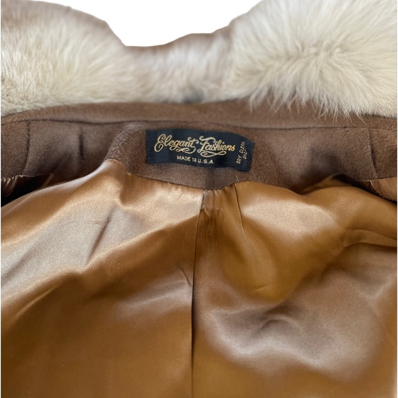 100% Wool Camel Mid-Length Trench Coat Vintage 60’s Blue Fox Collar Medium Vntg - Picture 9 of 16